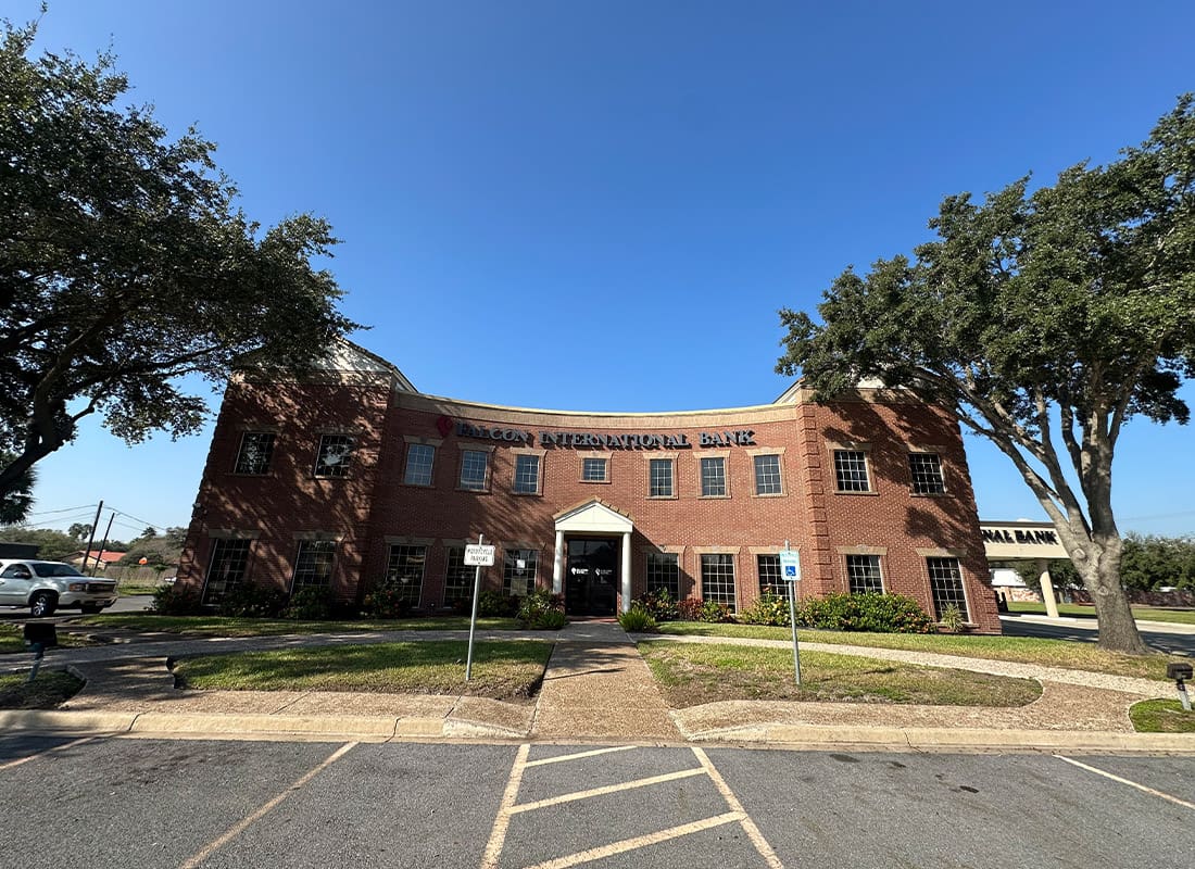 Mcallen, TX - Beautiful View on a Nice Sunny Day of a Tall Brick Building Against a Bright Blue Sky